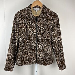 Dress Barn Cheetah Leopard Print Full Zip Jacket Soft Microfiber Womens Size 6